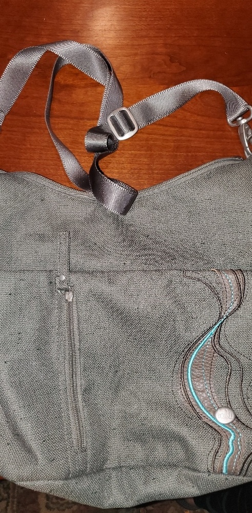 Haiku sage green grayish bucket purse